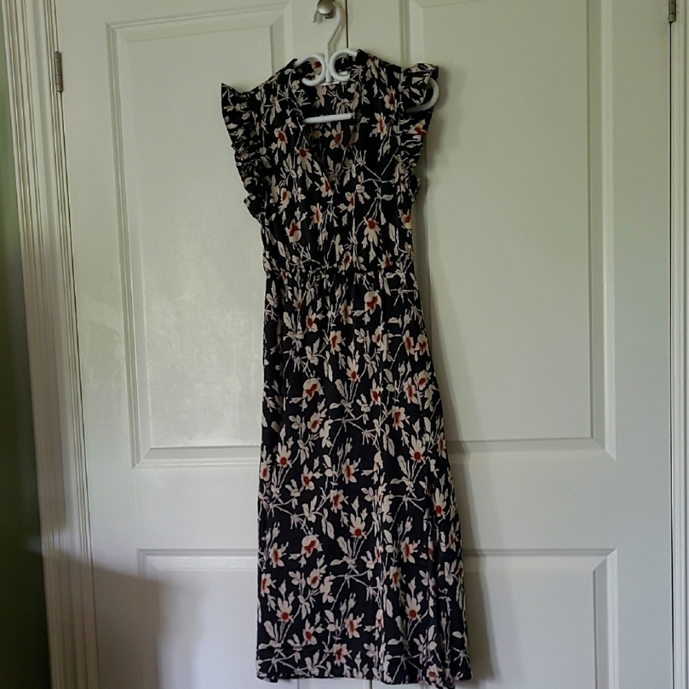 Etro Black Smocked Ruffled Midi Dress